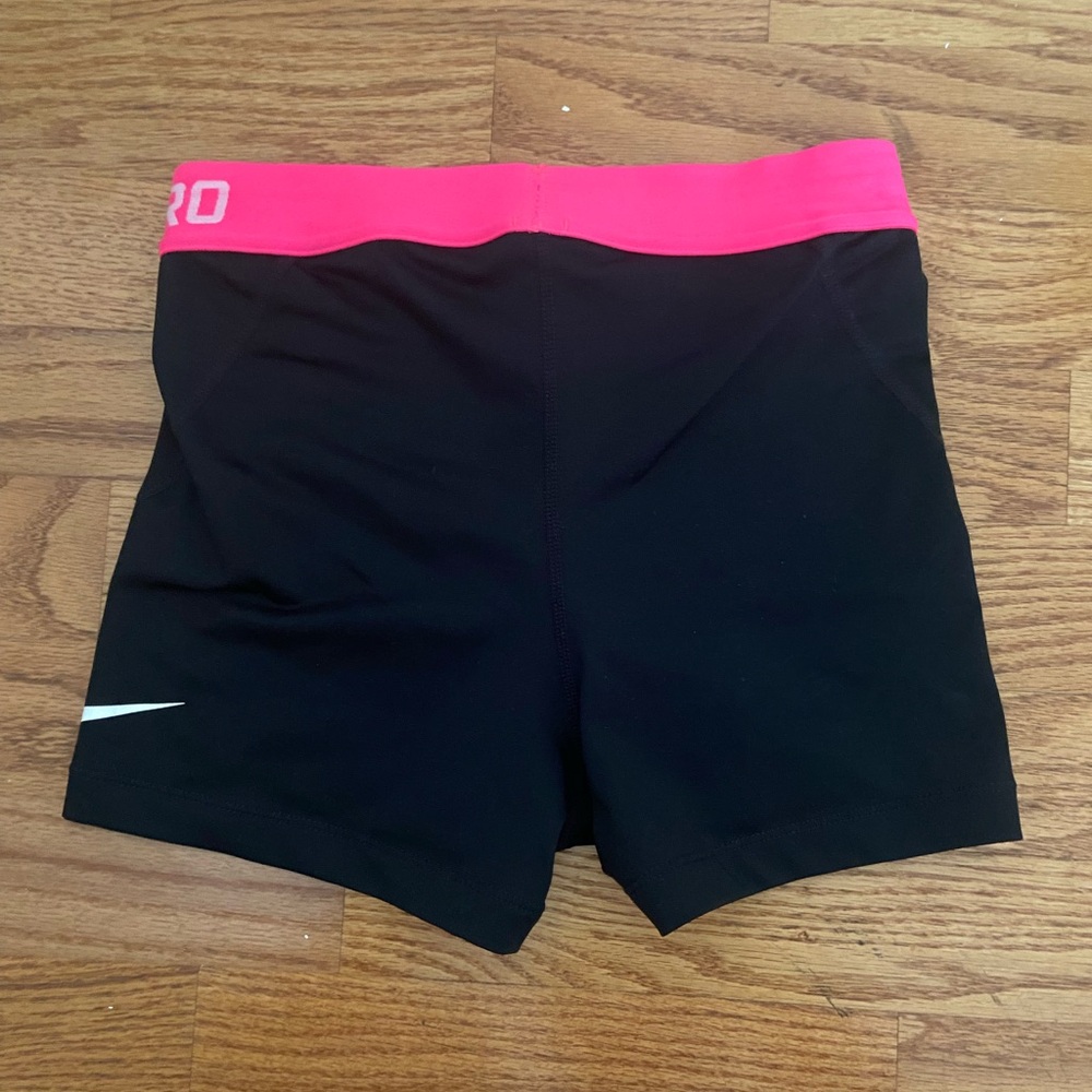 Nike Pro Women’s Black Spandex Shorts with Hot Pink band Dri-Fit Pro Vivid Cool